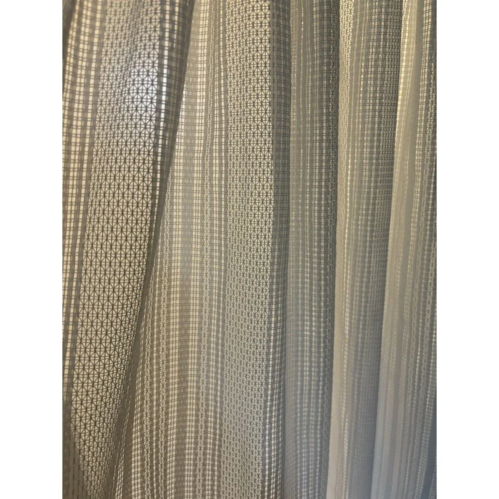 VTG 1970s Off White Open Weave Sheer Drapery Curtain 3 Panels Geometric Stripe